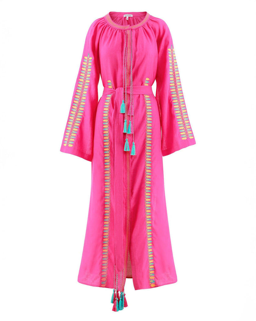Fuchsia Embroidered Linen Maxi Dress | ZALXNDRA