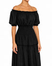 Black Linen Off-Shoulder Midi Dress