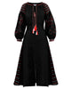 Robe longue en lin brodé noir – Manches ballon | ZALXNDRA