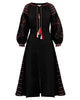 Black Embroidered Linen Maxi Dress – Balloon Sleeves | ZALXNDRA