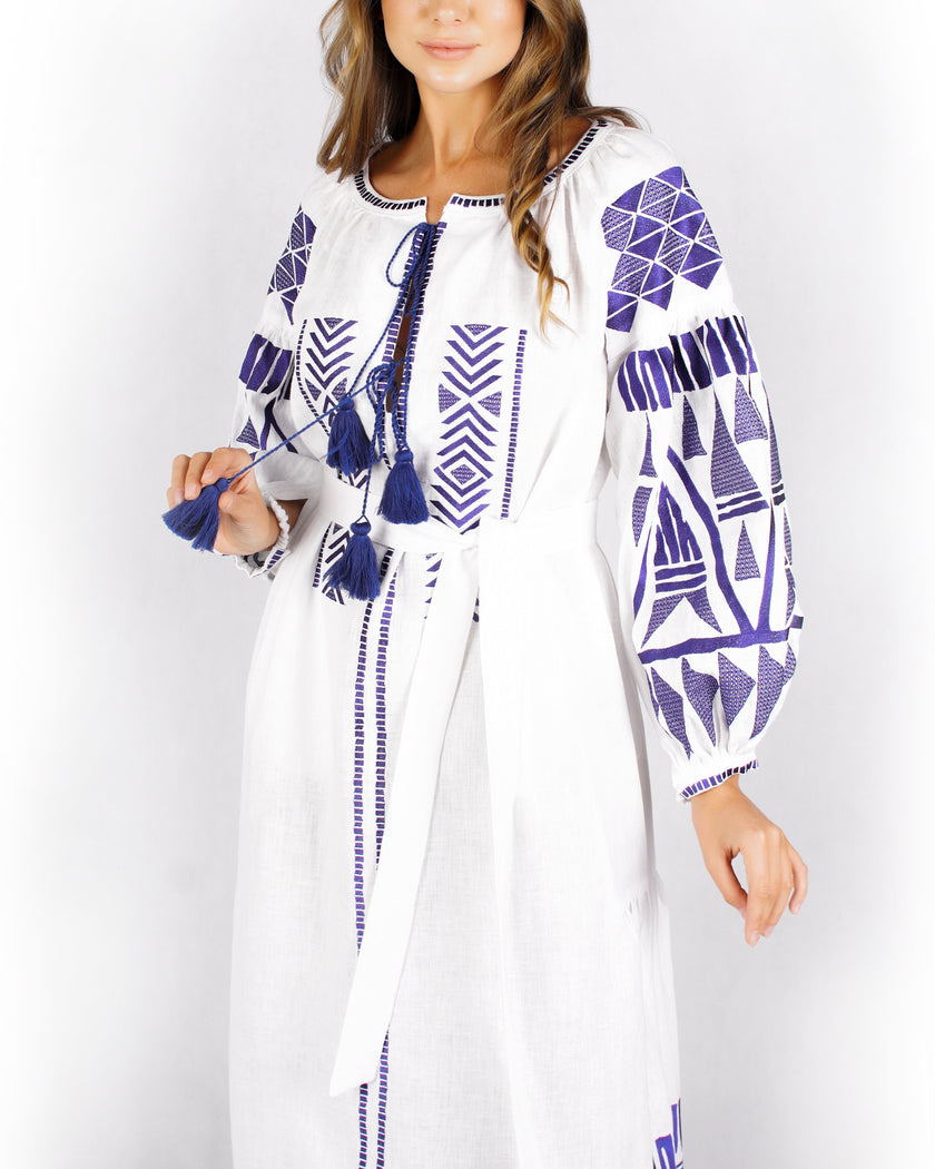 White Embroidered Linen Maxi Dress | ZALXNDRA