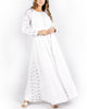 White Embroidered Linen Long Dress – Balloon Sleeves | ZALXNDRA