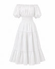 White Linen Off-Shoulder Midi Dress