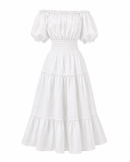 White Linen Off-Shoulder Midi Dress