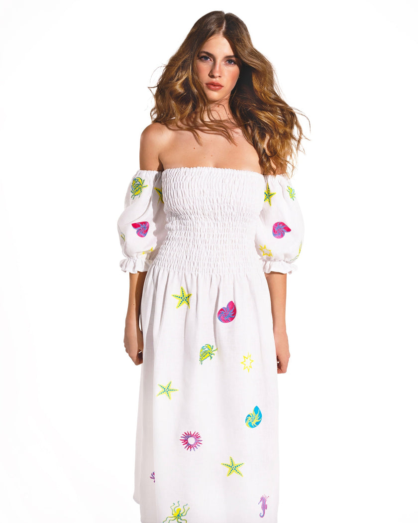 White Embroidered Linen Dress | ZALXNDRA