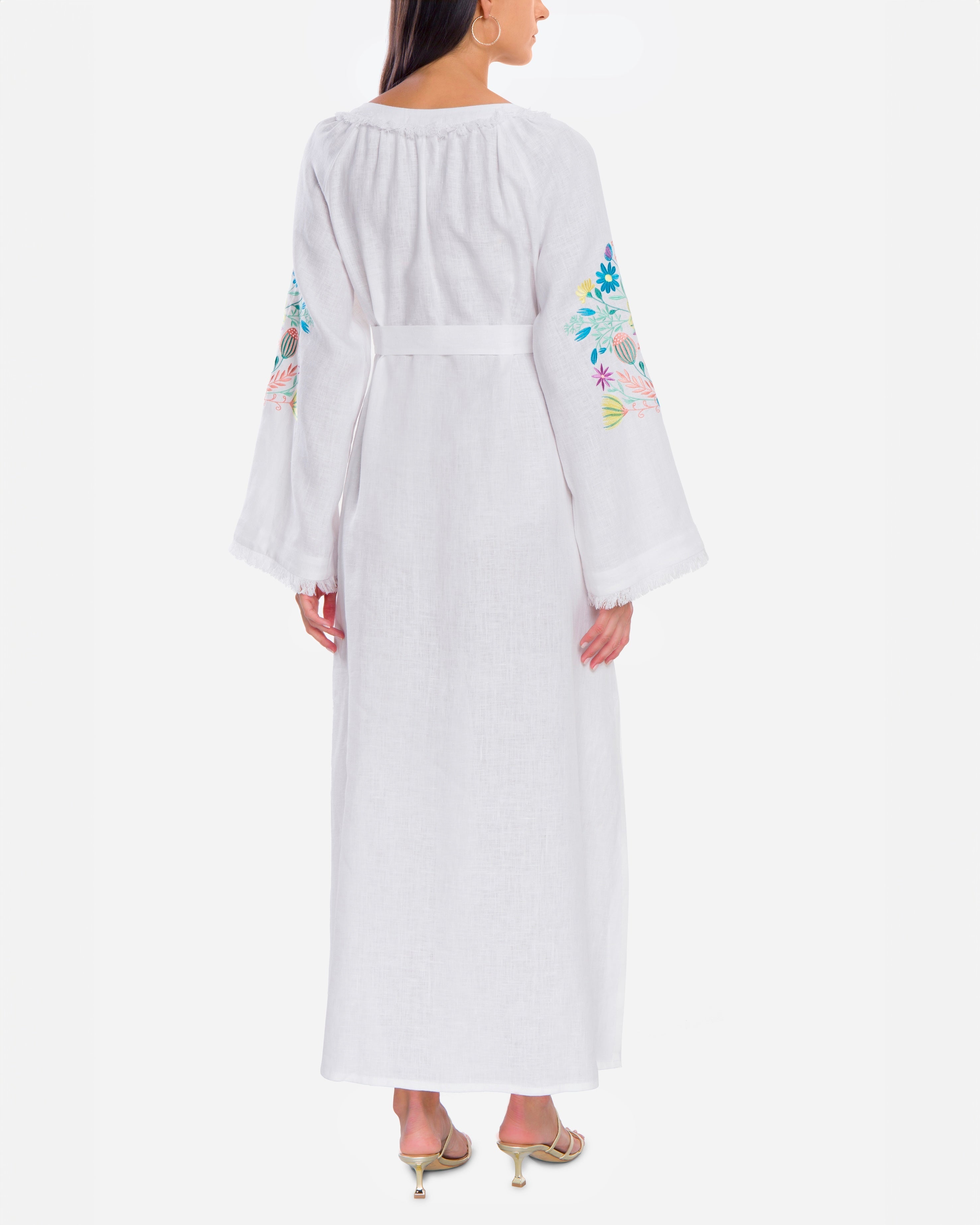 White Embroidered Linen Maxi Dress | ZALXNDRA