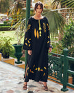 Black Embroidered Linen Maxi Dress | ZALXNDRA