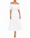 White Linen Off-Shoulder Midi Dress