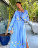 Powder Blue Embroidered Linen Maxi Dress | ZALXNDRA