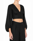 Black Linen V-Neck Crop Top and Palazzo Pants Co-ord Set