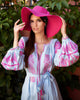 Powder Blue Embroidered Linen Maxi Dress – Balloon Sleeves