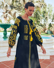 Black Embroidered Linen Maxi Dress – Balloon Sleeves || ZALXNDRA