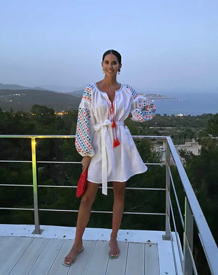 White Embroidered Linen Mini Dress – Balloon Sleeves | ZALXNDRA