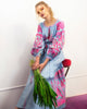 Powder Blue Embroidered Linen Maxi Dress – Balloon Sleeves