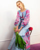 Powder Blue Embroidered Linen Maxi Dress – Balloon Sleeves