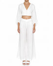 White Linen V-Neck Crop Top and Palazzo Pants Co-ord Set