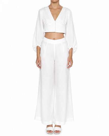 White Linen V-Neck Crop Top and Palazzo Pants Co-ord Set