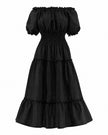 Black Linen Off-Shoulder Midi Dress