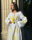 White Embroidered Linen Maxi Dress || ZALXNDRA