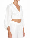 White Linen V-Neck Crop Top and Palazzo Pants Co-ord Set