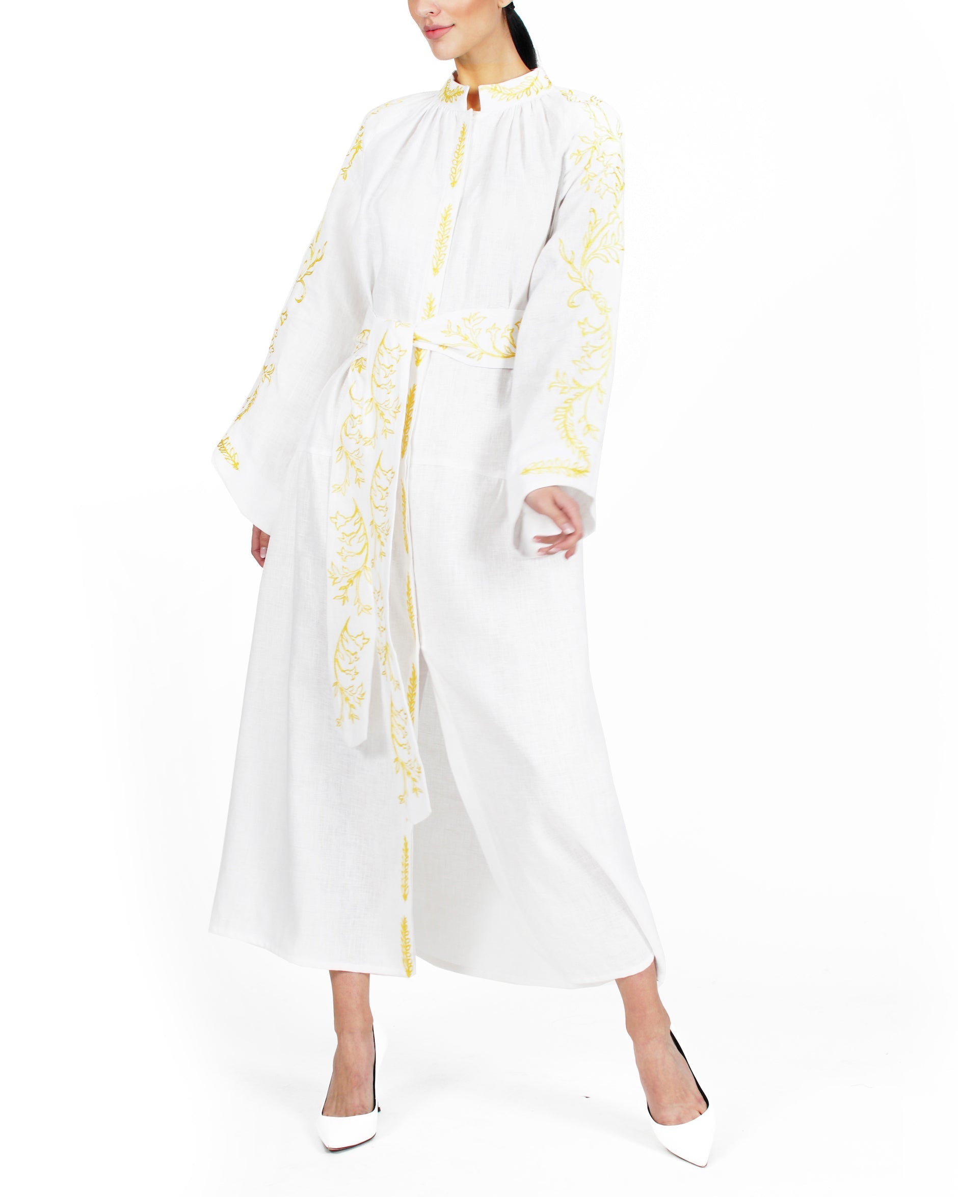 Robe longue en lin brodé blanc | ZALXNDRA
