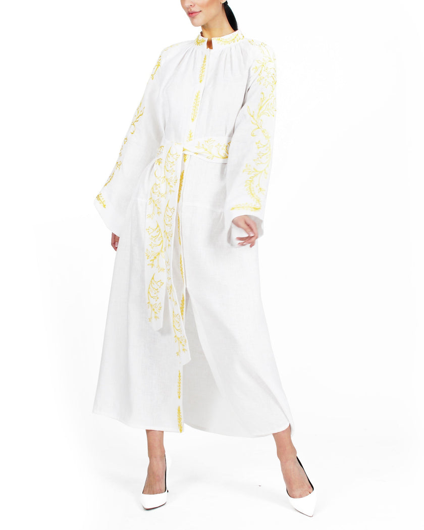 White Embroidered Linen Maxi Dress | ZALXNDRA
