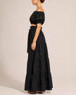 Black Linen Off-Shoulder Crop Top and Maxi Skirt Co-ord Set
