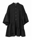 Black Asymmetric Ruffled Linen Mini Shirt Dress