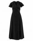 Black Linen Belted V-Neck Maxi Dress