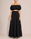 Black Linen Off-Shoulder Crop Top and Maxi Skirt Co-ord Set