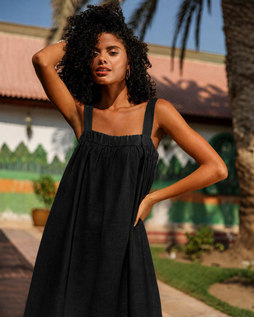 Black Linen Mini Dress