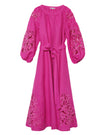 Fuchsia Embroidered Linen Maxi Dress – Balloon Sleeves | ZALXNDRA