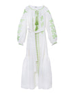White Embroidered Linen Long Dress – Balloon Sleeves | ZALXNDRA