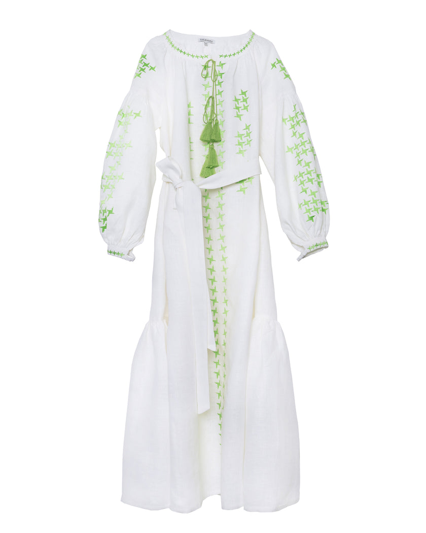 White Embroidered Linen Maxi Dress | ZALXNDRA