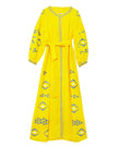 Saffron Yellow Embroidered Linen Maxi Dress – Balloon Sleeves