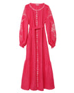 Coral Embroidered Linen Maxi Dress – Balloon Sleeves | ZALXNDRA