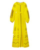 Lemon Yellow Embroidered Linen Maxi Dress – Balloon Sleeves