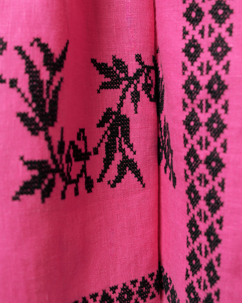 Fuchsia Hand Embroidered Linen Maxi Dress | ZALXNDRA