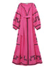 Fuchsia Embroidered Linen Long Dress – Balloon Sleeves | ZALXNDRA