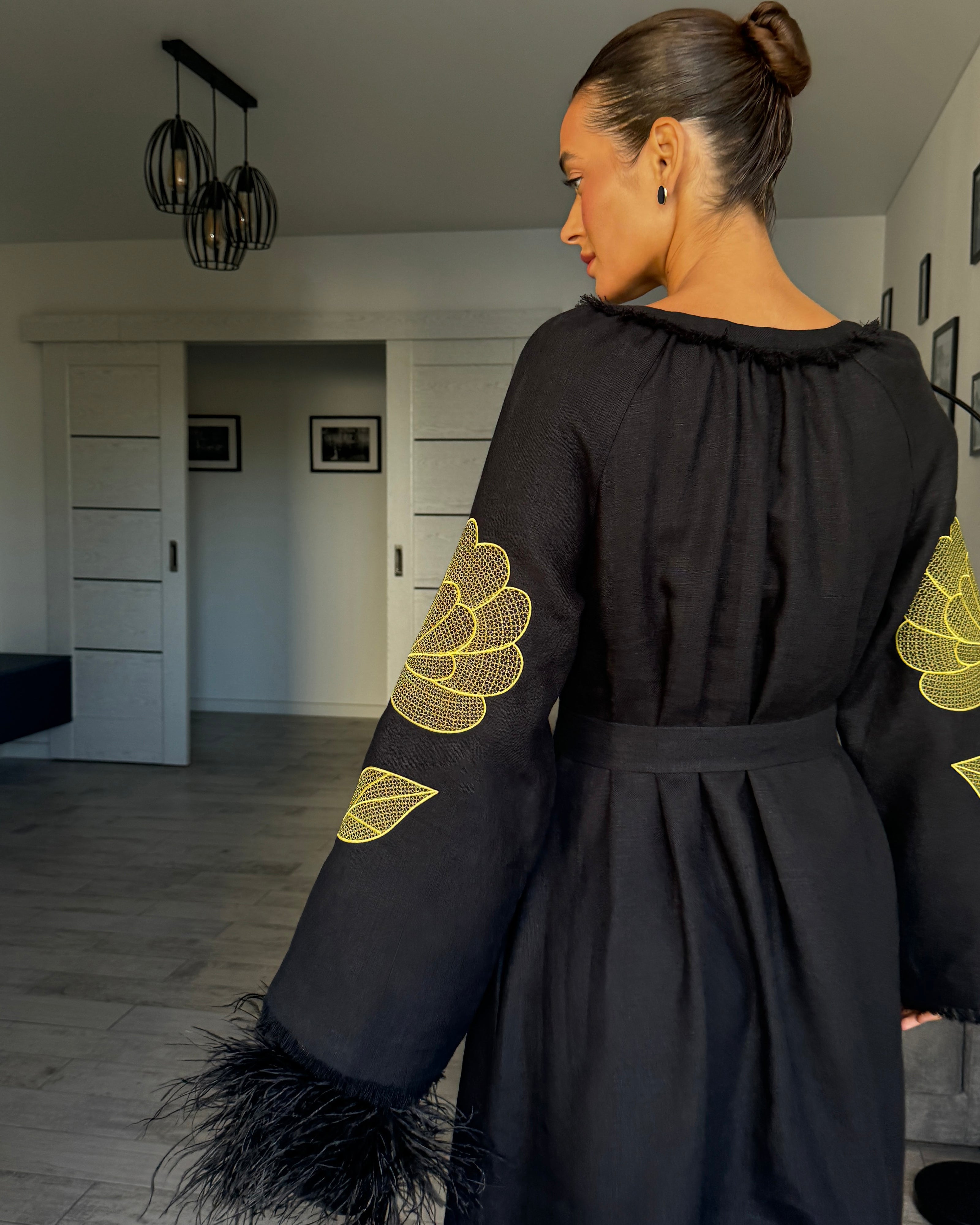 Black Embroidered Linen Maxi Dress | ZALXNDRA