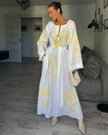 White Embroidered Linen Maxi Dress | ZALXNDRA