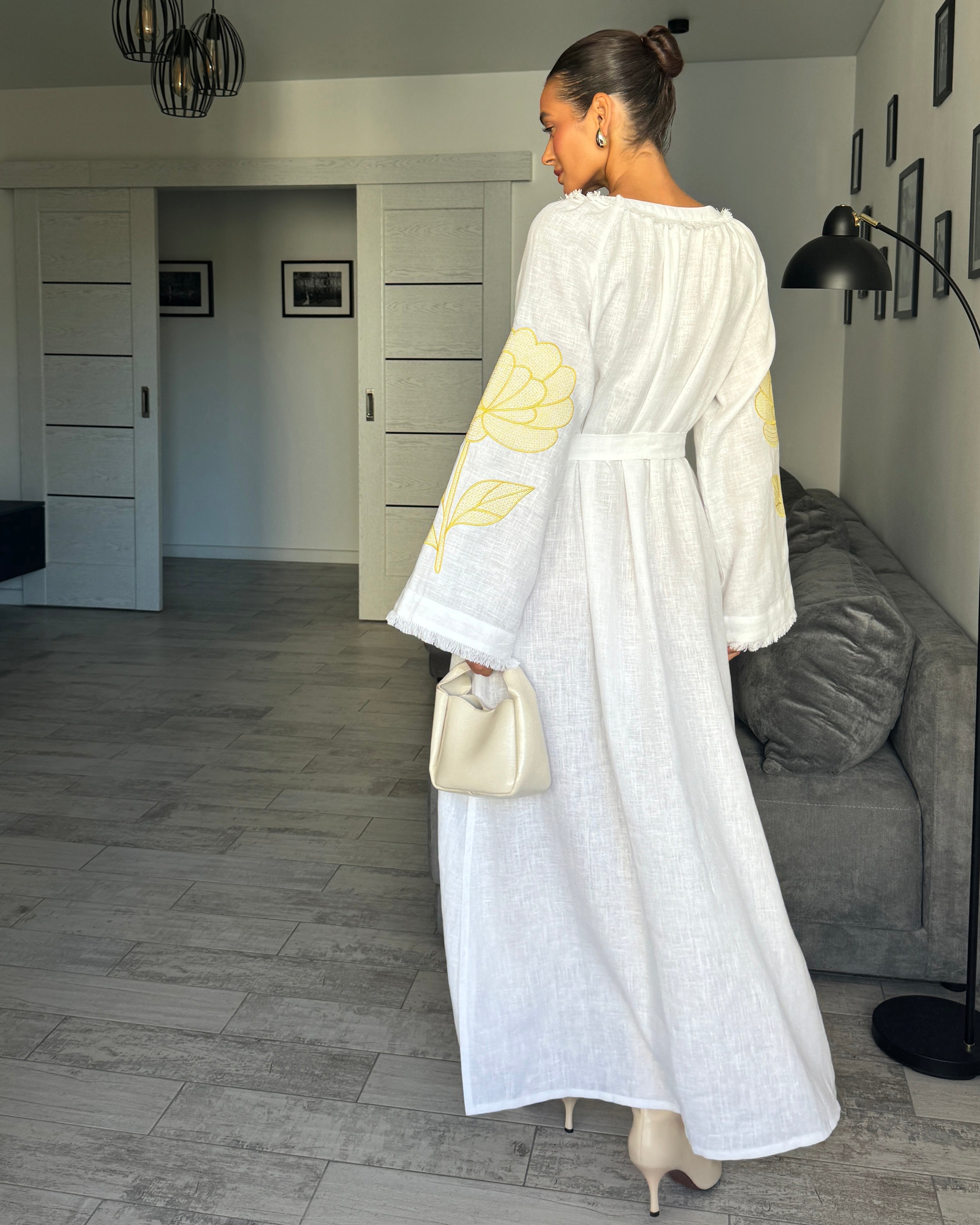 White Embroidered Linen Maxi Dress | ZALXNDRA