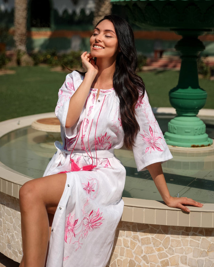 White Embroidered Linen Maxi Dress | ZALXNDRA