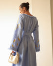 Powder Blue Embroidered Linen Maxi Dress | ZALXNDRA