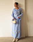 Powder Blue Embroidered Linen Maxi Dress | ZALXNDRA