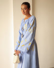 Powder Blue Embroidered Linen Maxi Dress | ZALXNDRA