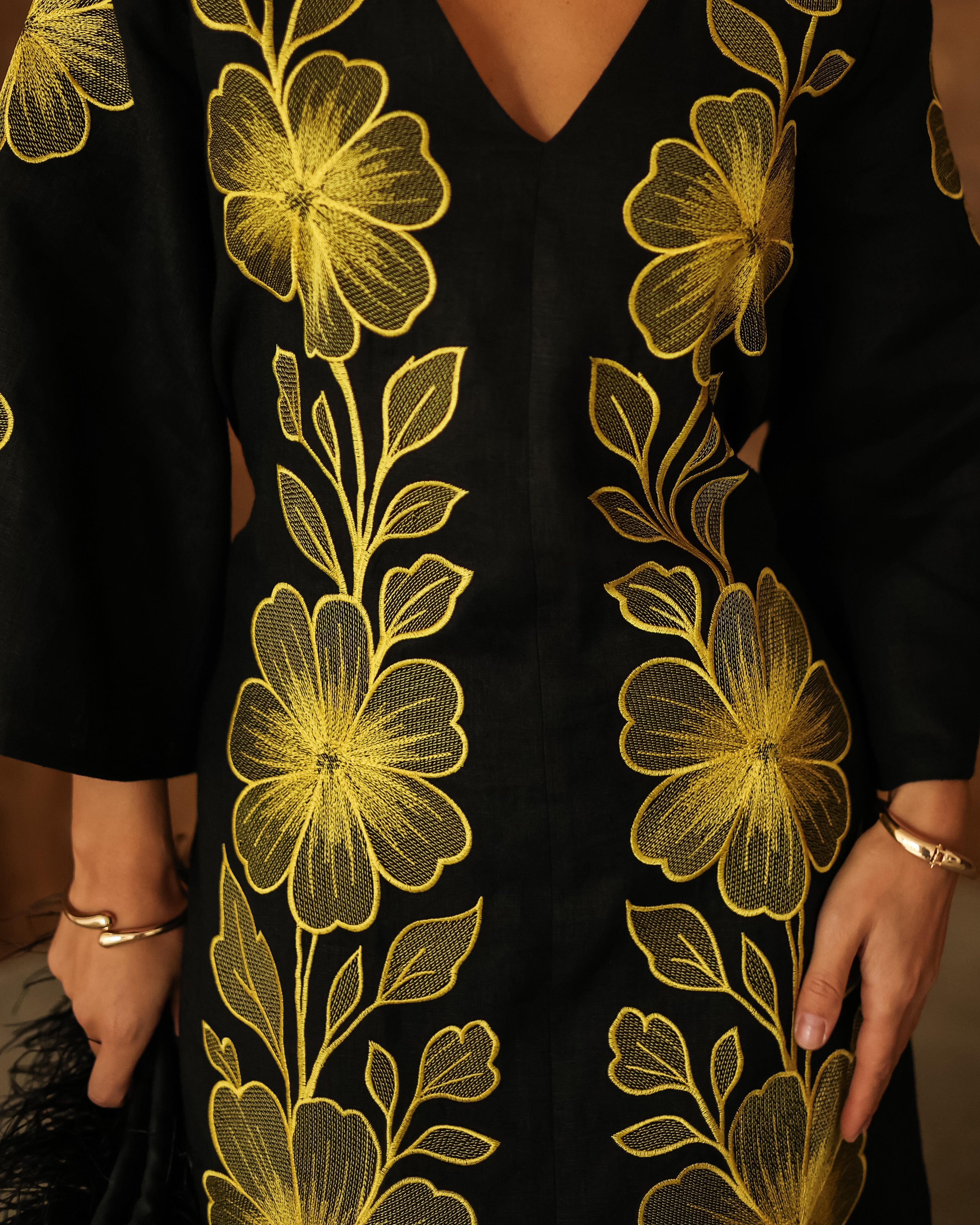 Black Embroidered Linen Dress | ZALXNDRA