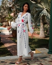 White Embroidered Linen Maxi Dress – Balloon Sleeves || ZALXNDRA