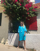 Turquoise Embroidered Linen Tunic Dress – Balloon Sleeves