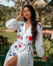 White Embroidered Linen Maxi Dress – Balloon Sleeves || ZALXNDRA